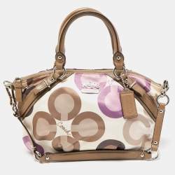 Coach Multicolor Op Art Signature Satin and Leather Madison Satchel
