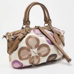 Coach Multicolor Op Art Signature Satin and Leather Madison Satchel