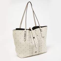 Coach Off White Leather Bandana Rivets Shopper Tote
