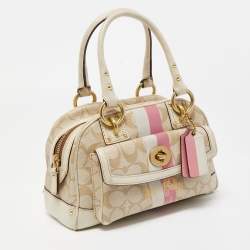 Coach Beige Signature Coated Canvas and Leather Heritage Satchel 