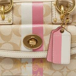 Coach Beige Signature Coated Canvas and Leather Heritage Satchel 