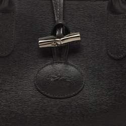 Pre Owned Longchamp Black/Rust Leather Roseau Tote