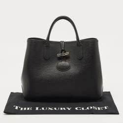 Pre Owned Longchamp Black/Rust Leather Roseau Tote