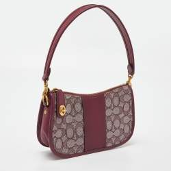 Coach Burgundy Signature Canvas and Leather Swinger 20 Shoulder Bag
