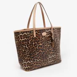 Pre Owned Coach Beige/Brown Leopard Print Coated Canvas City Tote