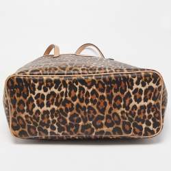 Pre Owned Coach Beige/Brown Leopard Print Coated Canvas City Tote