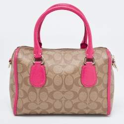 Coach Beige/Pink Signature Coated Canvas and Leather Mini Bennett Satchel