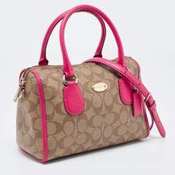 Coach Beige/Pink Signature Coated Canvas and Leather Mini Bennett Satchel