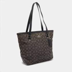 Coach Black/Dark Grey Signature Canvas and Leather Tote