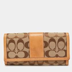 Coach Natural/Beige Signature Canvas and Leather Flap Continental Wallet