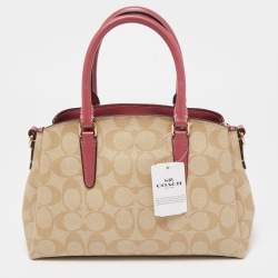 Coach Beige/Pink Signature Coated Canvas and Leather Mini Sage Carryall Satchel