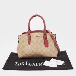 Coach Beige/Pink Signature Coated Canvas and Leather Mini Sage Carryall Satchel