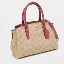 Coach Beige/Pink Signature Coated Canvas and Leather Mini Sage Carryall Satchel