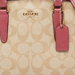 Coach Beige/Pink Signature Coated Canvas and Leather Mini Sage Carryall Satchel