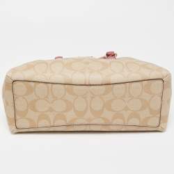 Coach Beige/Pink Signature Coated Canvas and Leather Mini Sage Carryall Satchel