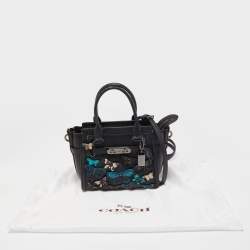 Pre Owned Coach Black Leather Butterfly Embellished Swagger 20 Carryall Top Handle Bag