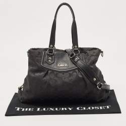 Pre Owned Coach Black Signature Fabric and Leather Ashley Shoulder Bag