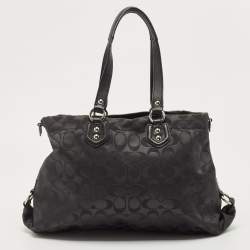 Pre Owned Coach Black Signature Fabric and Leather Ashley Shoulder Bag