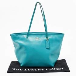 Coach Turquoise Blue Leather Street Zip Tote