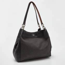 Pre Owned Coach Brown Jacquard Canvas and Leather Legacy Lexy Shoulder Bag