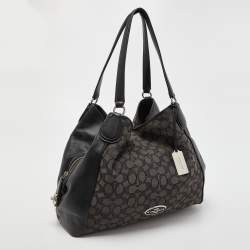Pre Owned Coach Grey/Black Signature Canvas and Leather Edie Shoulder Bag