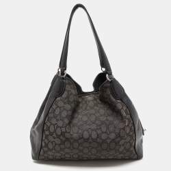 Pre Owned Coach Grey/Black Signature Canvas and Leather Edie Shoulder Bag