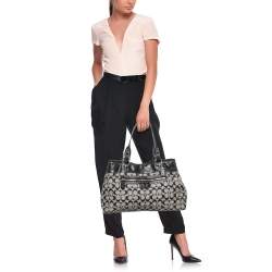 Coach Black/Grey Signature Canvas and Leather Penelope Carryall Tote