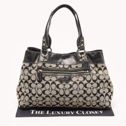 Coach Black/Grey Signature Canvas and Leather Penelope Carryall Tote
