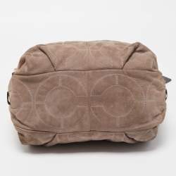 Pre Owned Coach Grey/Dark Brown Op Art Signature Nubuck Leather Zip Hobo