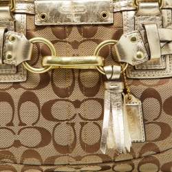 Coach Beige/Gold Signature Canvas and Leather Satchel