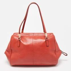Pre Owned Coach Brick Orange Leather Madison Madeline East West Bag
