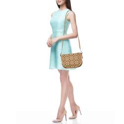 Pre Owned Coach Beige Signature Canvas and Leather Flap Crossbody Bag