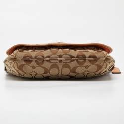 Pre Owned Coach Beige Signature Canvas and Leather Flap Crossbody Bag