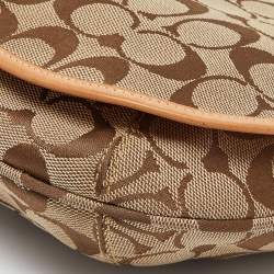 Pre Owned Coach Beige Signature Canvas and Leather Flap Crossbody Bag