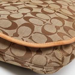 Pre Owned Coach Beige Signature Canvas and Leather Flap Crossbody Bag