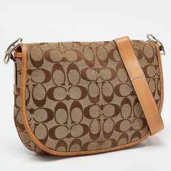 Pre Owned Coach Beige Signature Canvas and Leather Flap Crossbody Bag