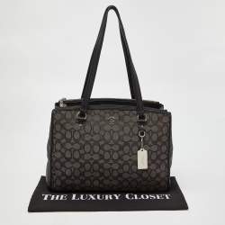 Pre Owned Coach Black/Grey Signature Canvass and Leather Stanton Carryall Shoulder Bag