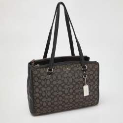 Pre Owned Coach Black/Grey Signature Canvass and Leather Stanton Carryall Shoulder Bag
