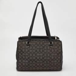 Pre Owned Coach Black/Grey Signature Canvass and Leather Stanton Carryall Shoulder Bag