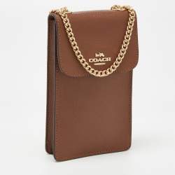 Pre Owned Coach Brown Saffiano Leather North/South Phone Crossbody Bag