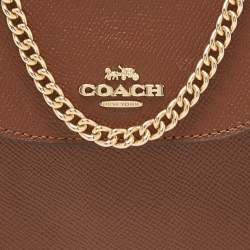 Pre Owned Coach Brown Saffiano Leather North/South Phone Crossbody Bag