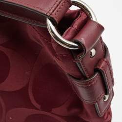 Pre Owned Coach Burgundy Signature Satin and Leather Chain Detail Hobo