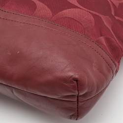 Pre Owned Coach Burgundy Signature Satin and Leather Chain Detail Hobo