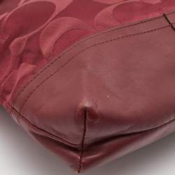 Pre Owned Coach Burgundy Signature Satin and Leather Chain Detail Hobo