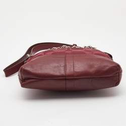 Pre Owned Coach Burgundy Signature Satin and Leather Chain Detail Hobo