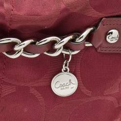 Pre Owned Coach Burgundy Signature Satin and Leather Chain Detail Hobo