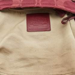 Pre Owned Coach Burgundy Signature Satin and Leather Chain Detail Hobo