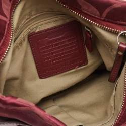 Pre Owned Coach Burgundy Signature Satin and Leather Chain Detail Hobo