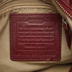 Pre Owned Coach Burgundy Signature Satin and Leather Chain Detail Hobo