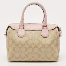 Coach Pink/Beige Signature Coated Canvas and Leather Mini Bennett Satchel
